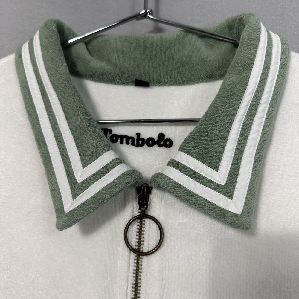 Tombolo XL Terry Cloth Shirt Full Zip White Green Organic Cotton Tennis Cabana - Picture 2 of 10